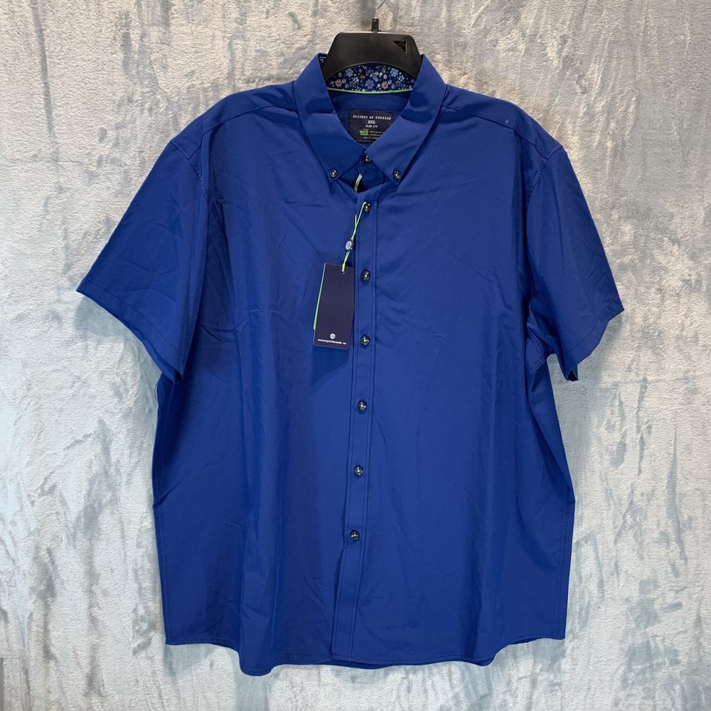 Society‎ of Threads Men's Button Up Shirt XXL Short Sleeve Blue Stretch Wicking